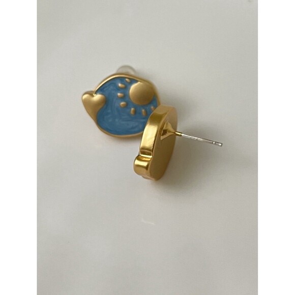 Stud Earrings Blue Gold Plated Earring Handmade Asymmetry Moon Sun Star - Picture 4 of 4